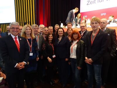 SPD Landesvorsitzender Roger Lewentz, Toni Schüller, Helmut Wingender, Herbert Keifenheim, MdB Andrea Nahles, Andrea Loc